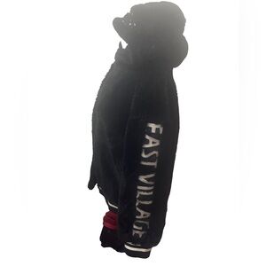 Black faux fur hooded jacket
